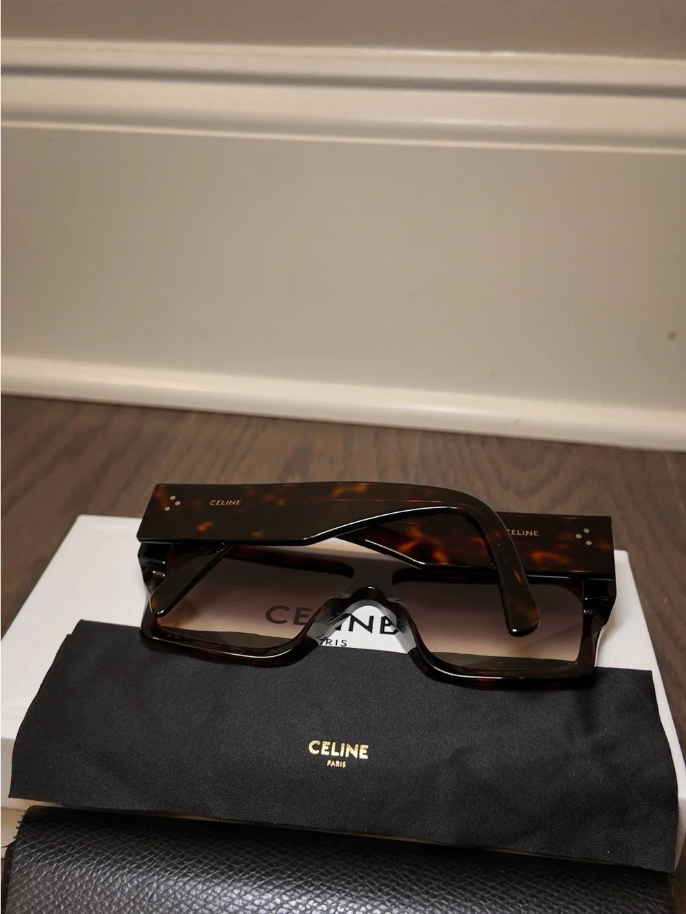 Celine Tortoise Brown Gradient Shield (3 dot) Sunglasses